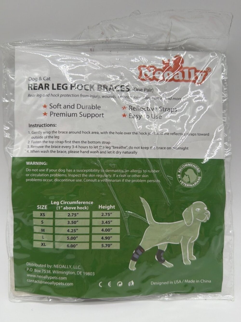 Neoally Rear Leg Hock Braces For Dogs & Cats Premium Support Reflective Straps L